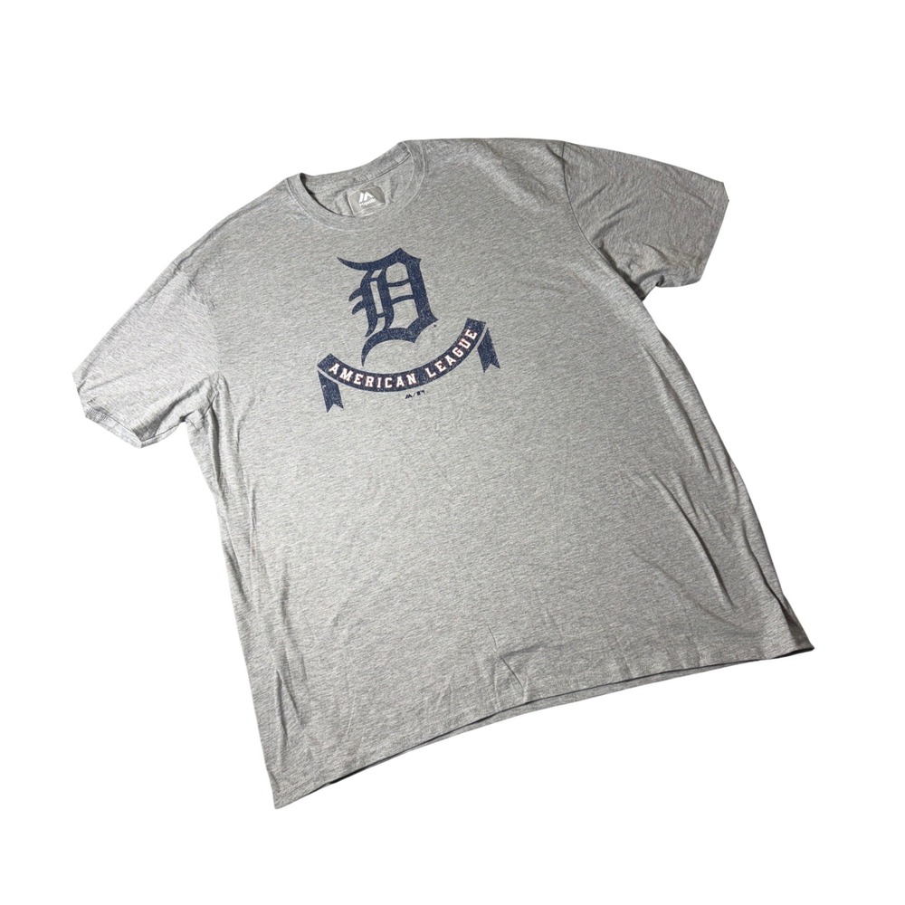Majestic Detroit Tigers American League Graphic T-Shirt Gray Mens 3XL NWOT